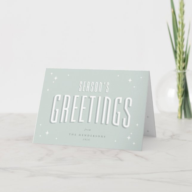 Pale Green Retro Stars Season's Greetings Photo Holiday Card (Front)