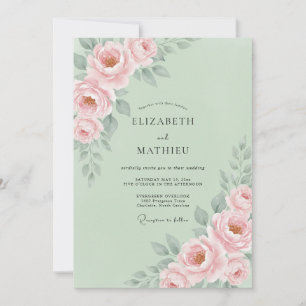Pale Green Romantic Floral Wedding Invitation