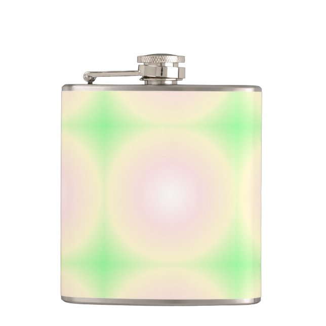 Pale Green Rose White 3D Optical Gradient Pattern Hip Flask (Front)