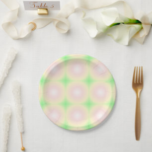 Pale Green Rose White 3D Optical Gradient Pattern Paper Plate