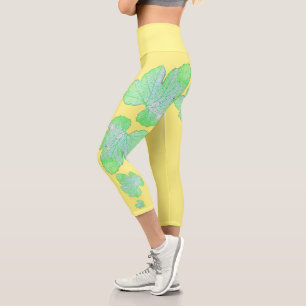 Pale Green Squash Leaf Texture Print Leggings