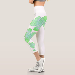 Pale Green Squash Leaf Texture Print Leggings
