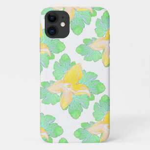 Pale Green Squash Leaves Flowers iPhone 11 Case