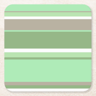 Pale green stripes square paper coaster