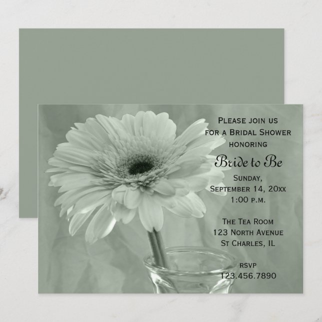 Pale Green Tinted Daisy Bridal Shower Invitation (Front/Back)