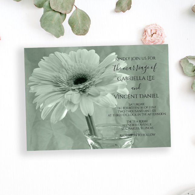 Pale Green Tinted Daisy Wedding Invitation (Creator Uploaded)