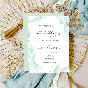 Pale Green Watercolor Wedding Modern Invitation
