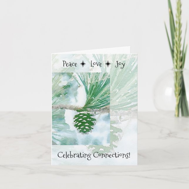 Pale Green Winter Pine Cone Holiday Card (Front)