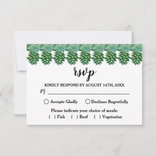 Pale Green Winter Pine Cone Watercolor Bridal RSVP Card