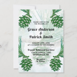 Pale Green Winter Pine Cone Wedding Invitation