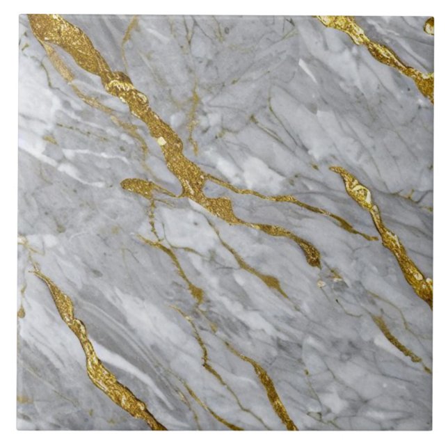 Pale Grey Marble Effect with Golden Bands Tile (Front)