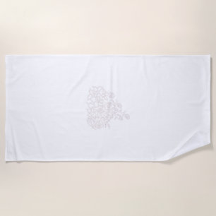 Pale Grey, Milk White, floral design Beach Towel