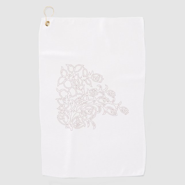 Pale Grey, Milk White, floral design Golf Towel (Front)