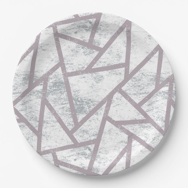 Pale grey mosaic pattern paper plate (Front)
