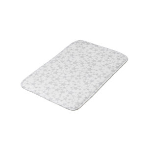 Pale Grey on White Lino Print Stars Pattern Bath Mat