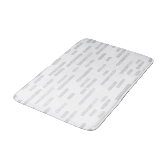 Pale Grey on White Rounded Lines Pattern Bath Mat (Angled)