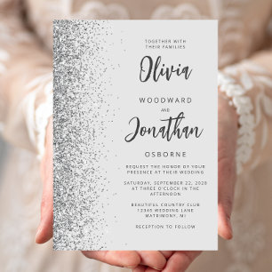 Pale Grey Silver Glitter Calligraphy Wedding Invitation