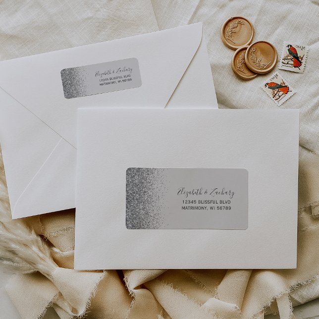 Pale Grey Silver Glitter Wedding Return Address (Creator Uploaded)