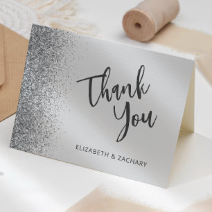Pale Grey Silver Glitter Wedding Thank You Card
