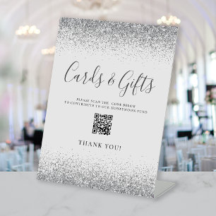 Pale Grey Silver Wedding Cards Gifts QR Code Pedestal Sign