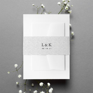Pale Grey Vines Pattern Monogram Invitation Belly Band