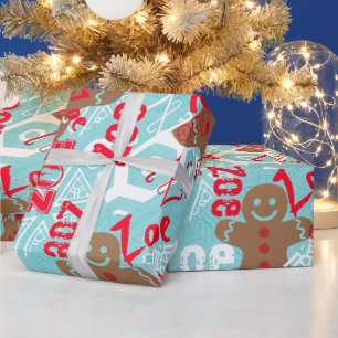 Pale Ice Blue Gingerbread personalised Gift Wrap