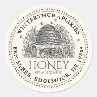 Pale Ivory Honey Jar Label (Vintage Skep) 