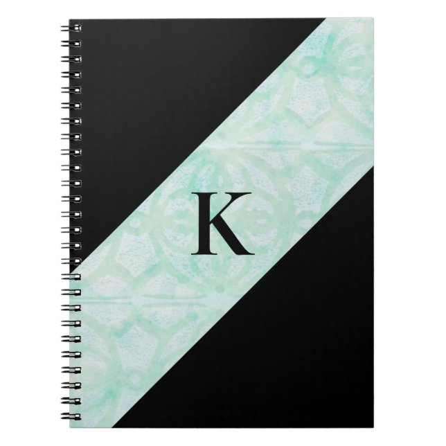Pale Jade Batik and Black Monogrammed Notebook (Front)