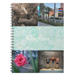 Pale Jade Batik Collage and Name  Notebook