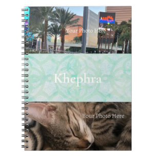 Pale Jade Batik Name and Photo Collage Notebook