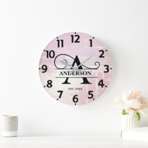 Pale Lavender Distressed A Monogram Large Clock