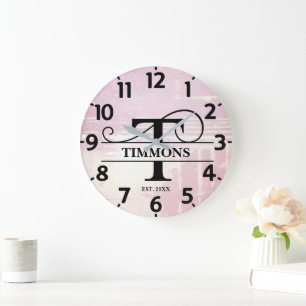 Pale Lavender Distressed T Monogram Large Clock