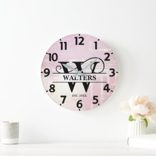 Pale Lavender Distressed W Monogram Large Clock