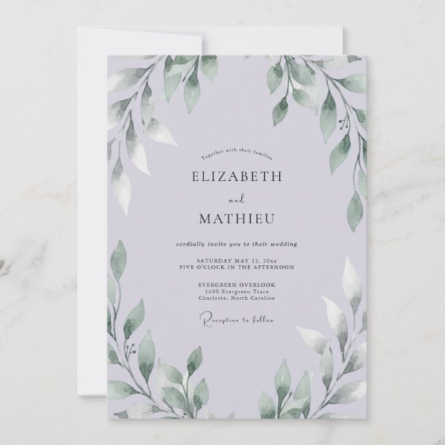 Pale Lavender Foliage Eucalyptus Wedding Invitation (Front)