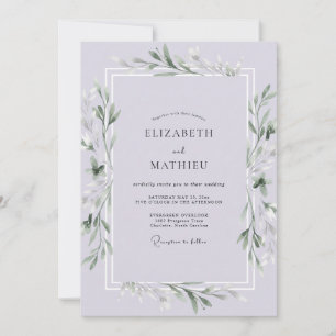 Pale Lavender Leafy Wedding Invitation