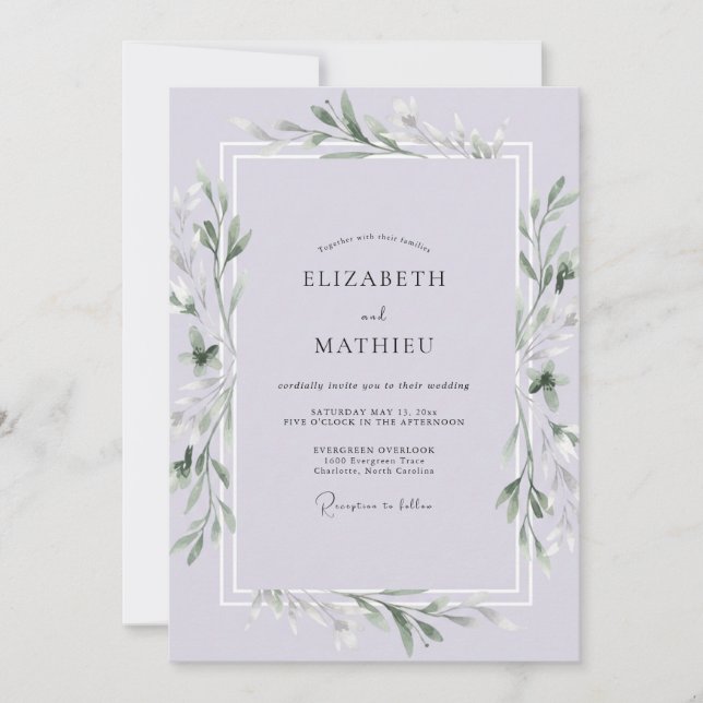 Pale Lavender Leafy Wedding Invitation (Front)