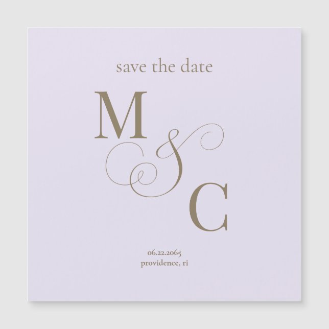 Pale Lavender Monogram Wedding Save Date Magnetic (Front)