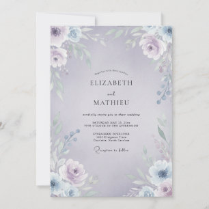 Pale Lavender Periwinkle Vine Wedding Invitation