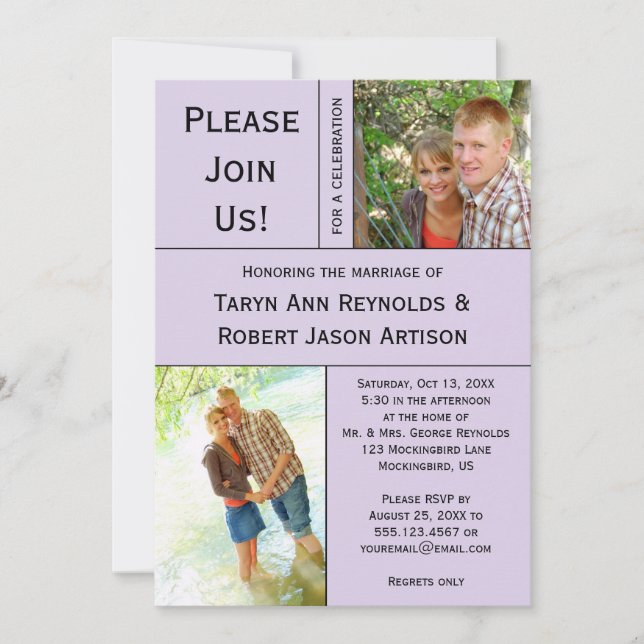 Pale Lavender Photo Block Post Wedding Invitation (Front)