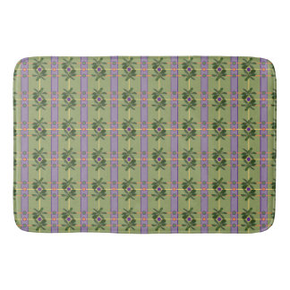 Pale Lavender Stripes with Greens Bath Mat