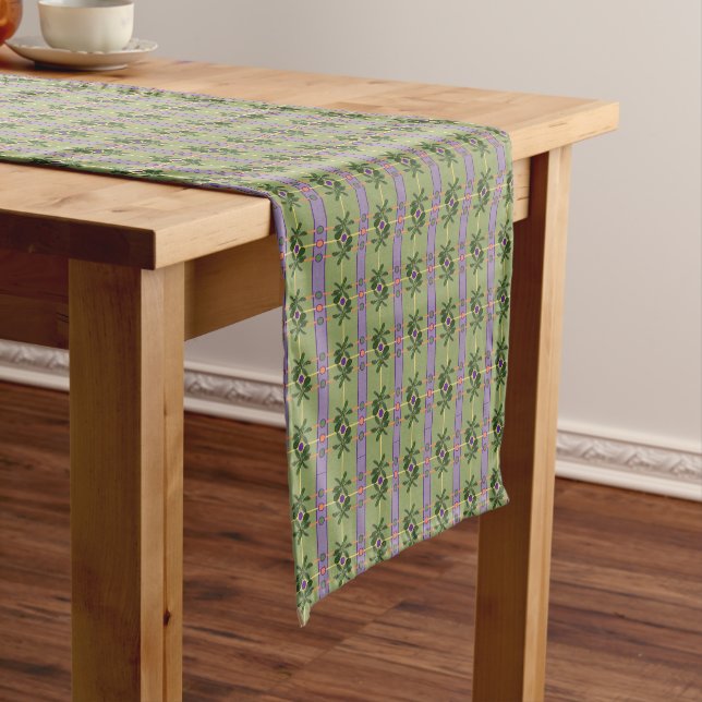 Pale Lavender Stripes with Greens Table Runner (In Situ)