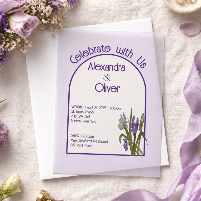 Pale Lavender Watercolor Iris Vellum Wedding Invitations (Creator Uploaded)