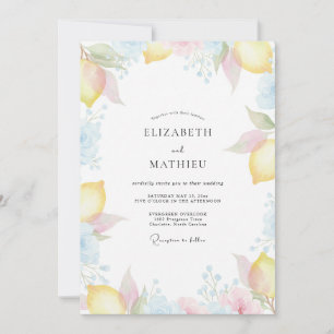 Pale Lemon Citrus Eucalyptus Wedding Invitation