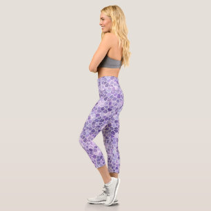 Pale Lilac And Purple Cobbled Patchwork Terrazo Pa Capri Leggings