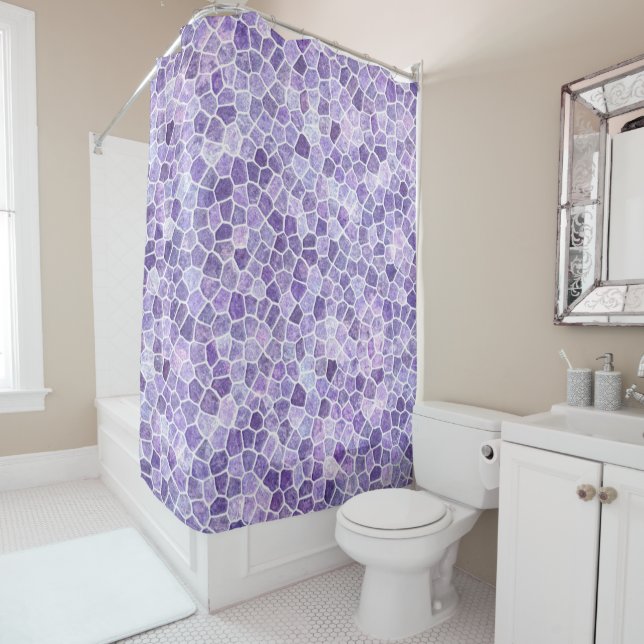 Pale Lilac And Purple Cobbled Patchwork Terrazo Pa Shower Curtain (In Situ)