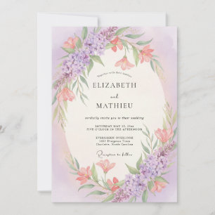 Pale Lilac Apricot Wildflower Wedding Invitation