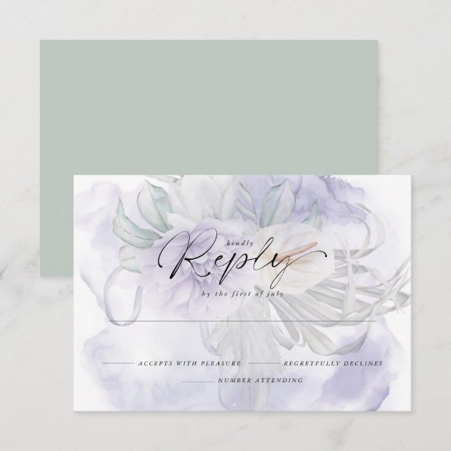 Pale Lilac BOHO Floral Reply RSVP Card (Front/Back)