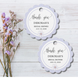 Pale Lilac Bridal Shower Round Scalloped Favour Tags
