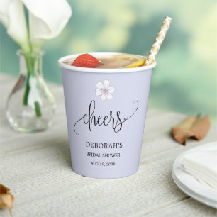 Pale Lilac Floral Bridal Shower Paper Cups