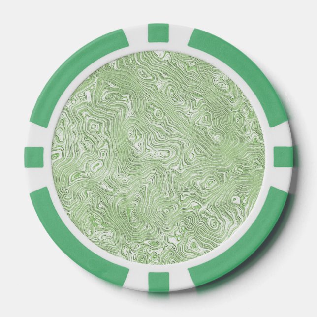 Pale Lime Green Abstract Moiré Rippled Pattern Poker Chips (Front)
